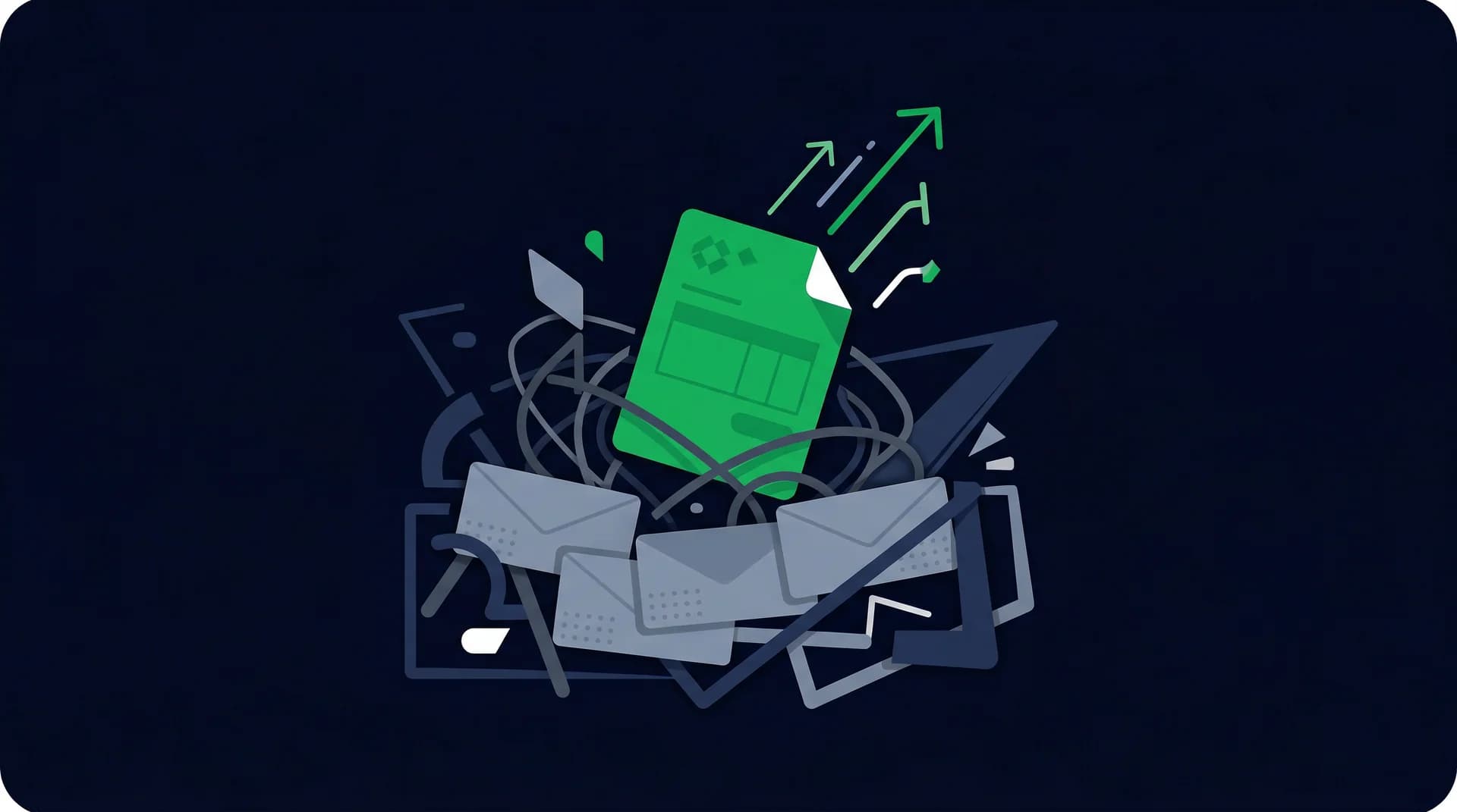 Abstract sound waves flowing from a phone handset toward fading email envelopes, illustrating the gap between calls and email reminders